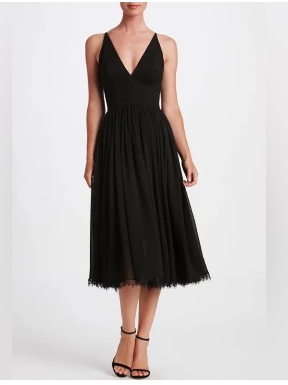 NWT Dress the Population Alicia Mixed Media Midi Dress - Black
